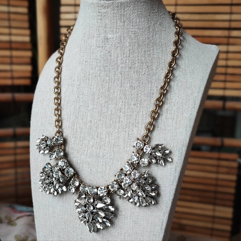 J. Crew Formal Clear Rhinestone Statement Necklace With Dust Bag Formal Bridal - Picture 15 of 16